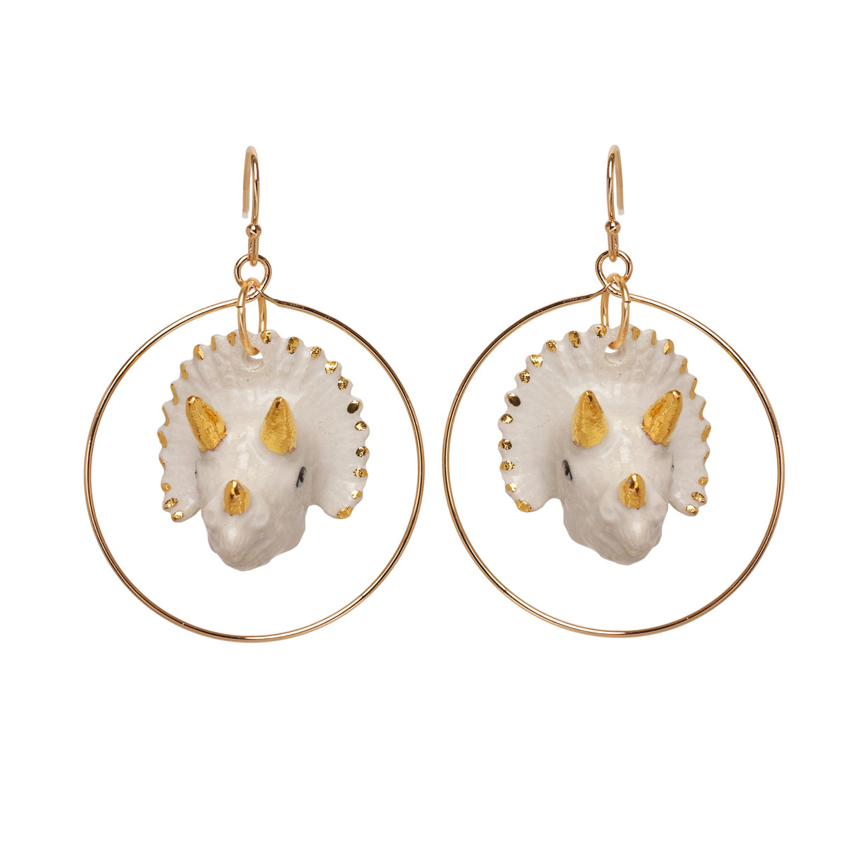 White &amp; Gold Triceratops Earrings