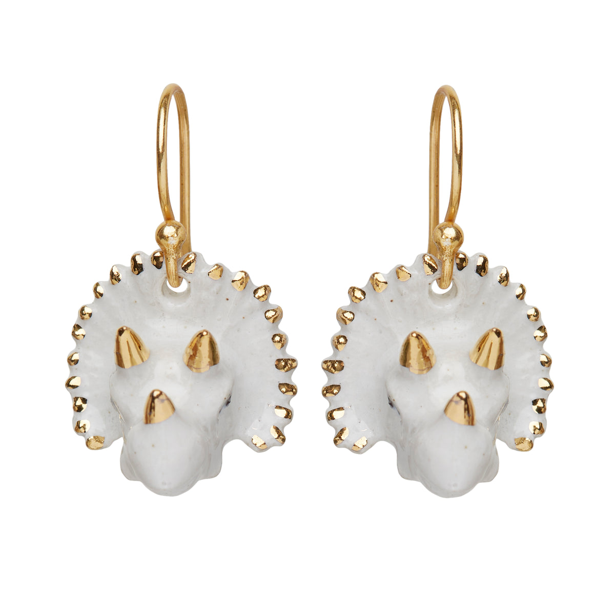 White &amp; Gold Triceratops Hook Earrings