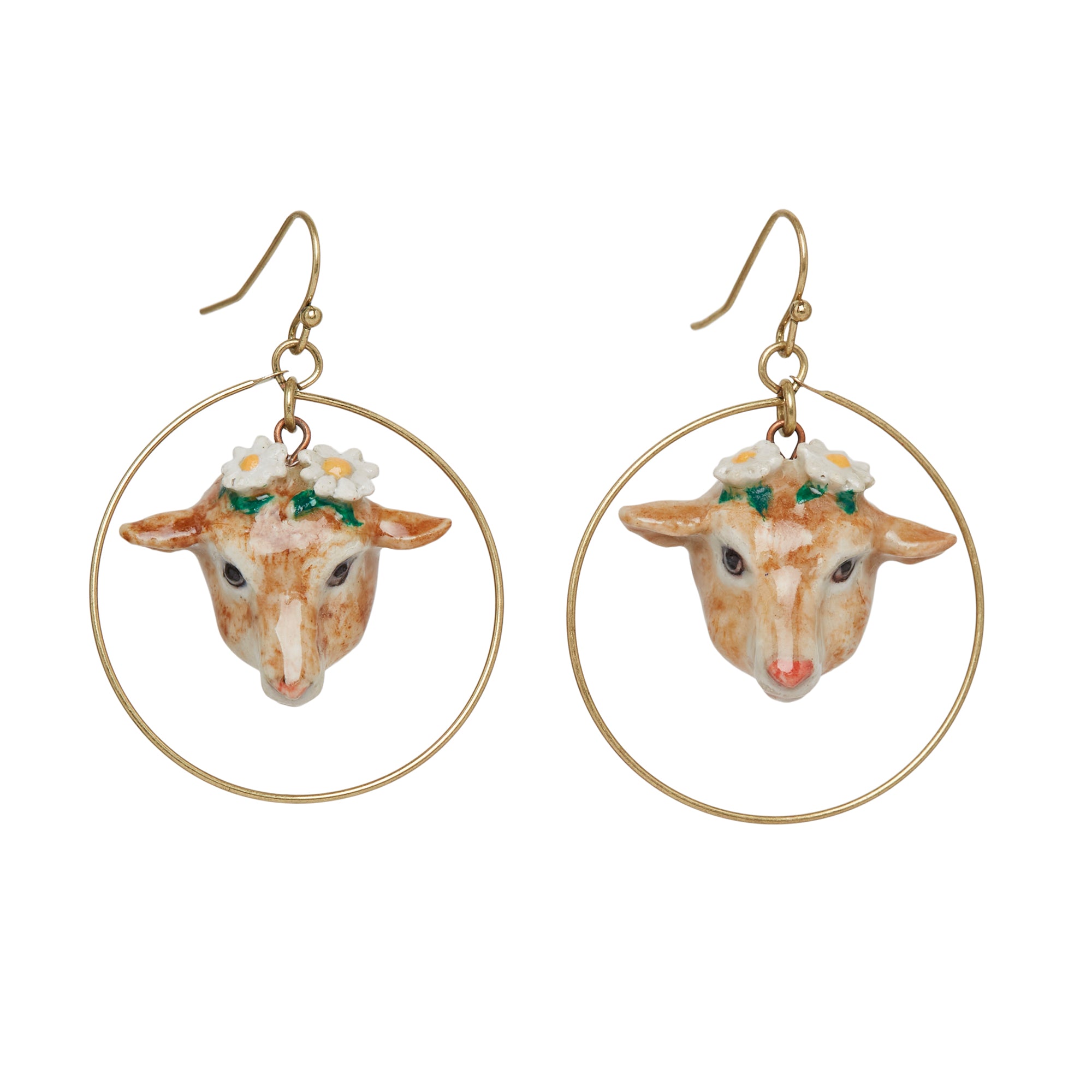 Goat Head Hoop Drop Earrings