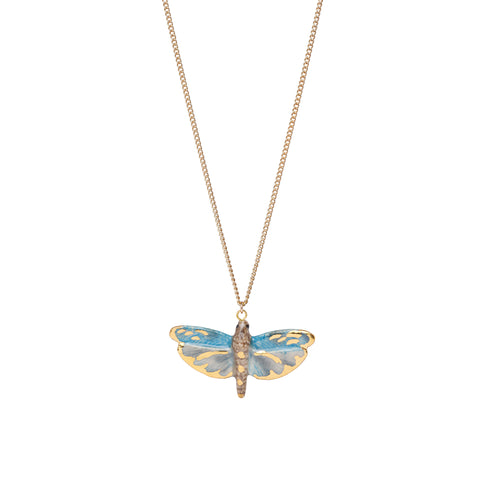 Golden Blue Dragonfly Necklace