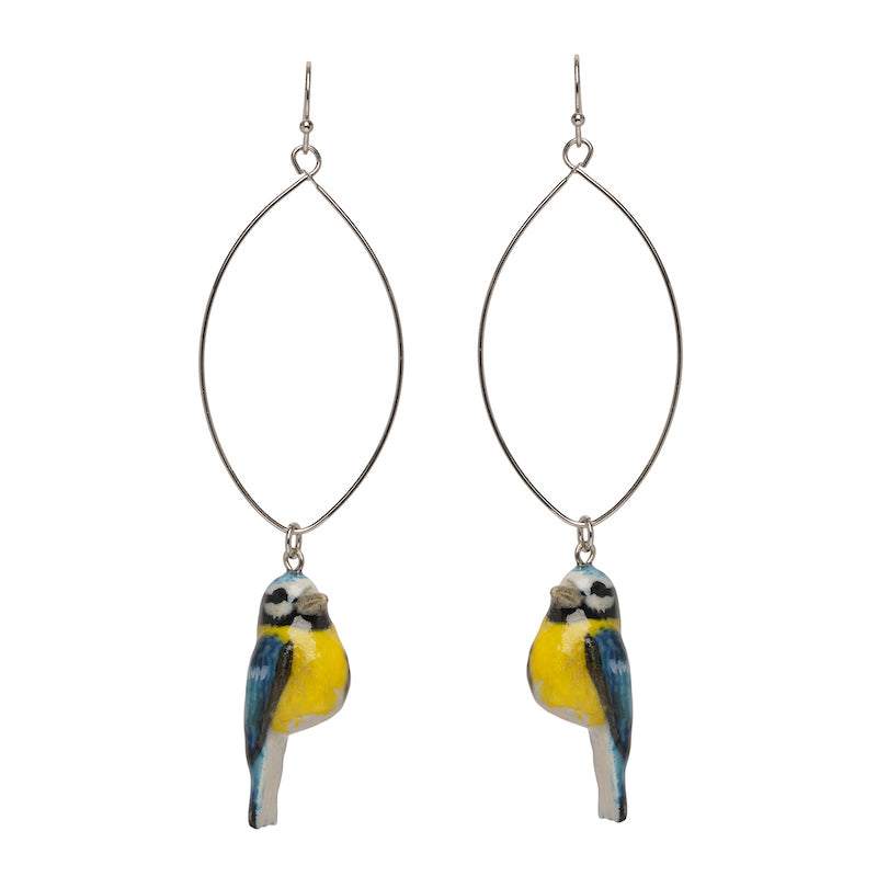 Tiny Blue Tit Oval Drop Earrings