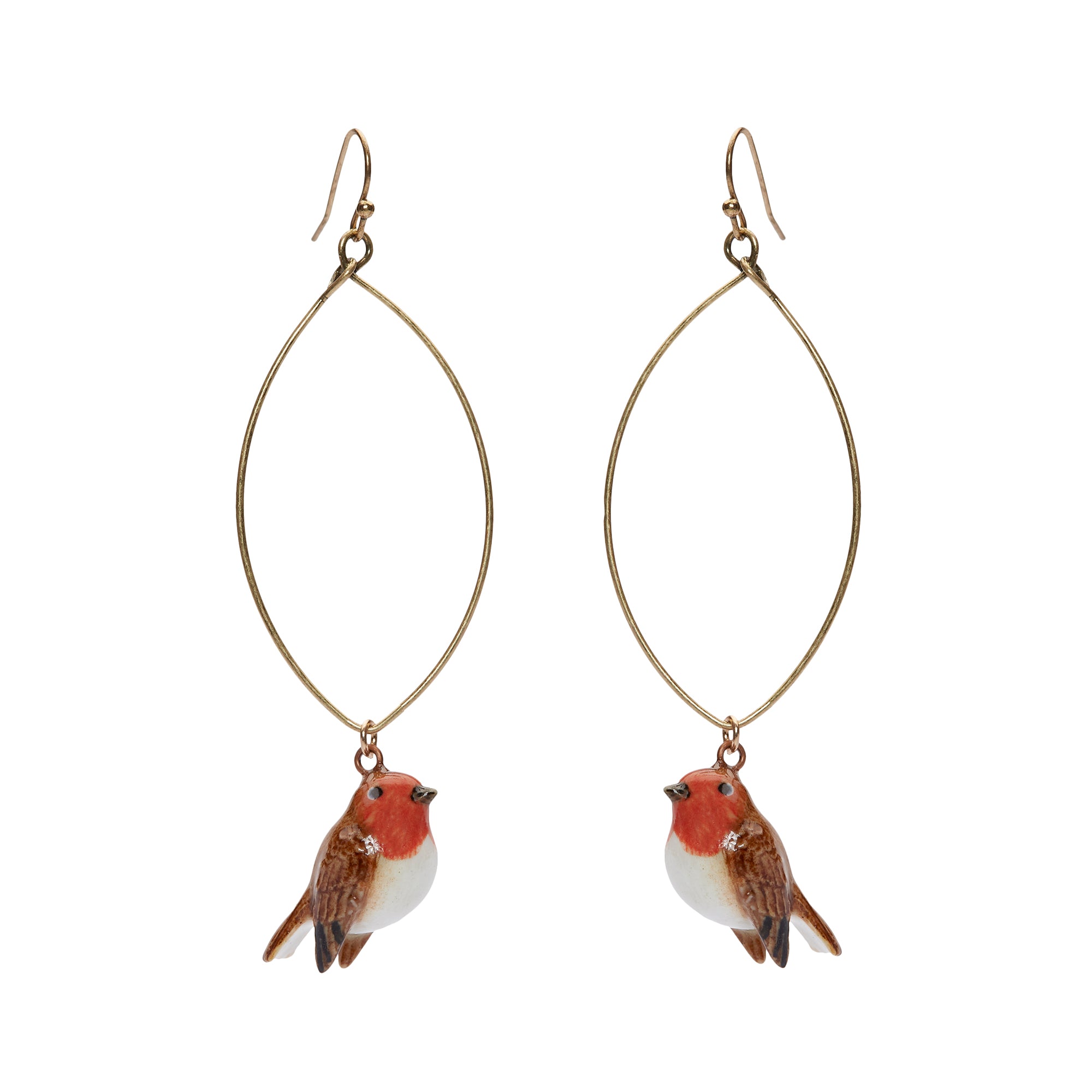 Tiny Robin Oval Drop Earrings