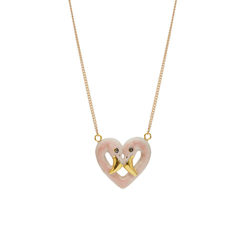 Pastel & Gold Flamingo Heart Necklace