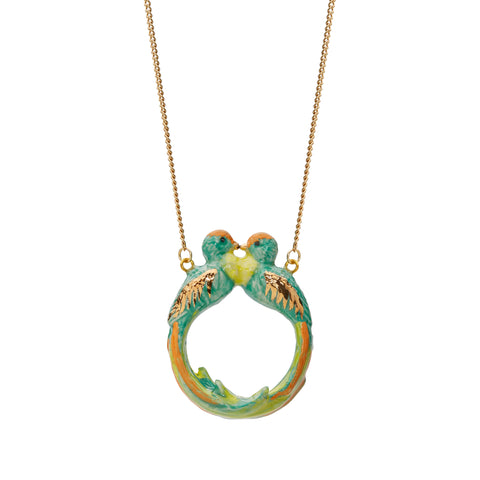 Jade Kissing Loop Tail Birds Necklace