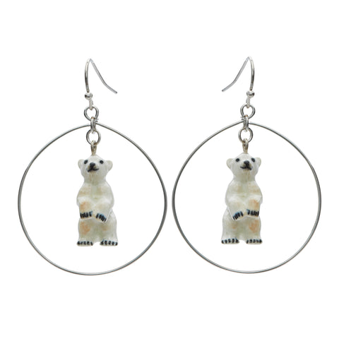 Standing Polar Bear Hoop Drop Earrings