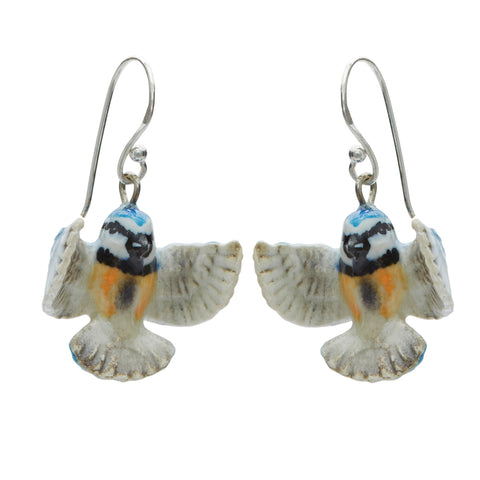 Tiny Flying Blue Tit Drop Earrings