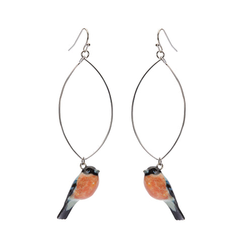 Tiny Bullfinch Oval Drop Earrings