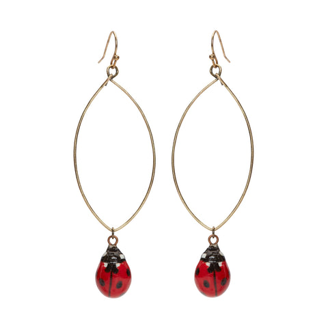 Tiny Ladybird Oval Drop Earrings