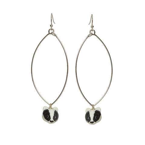 Oval Drop Badger Head Earrings