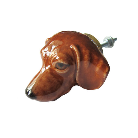 Brown Dachshund Head Doorknob